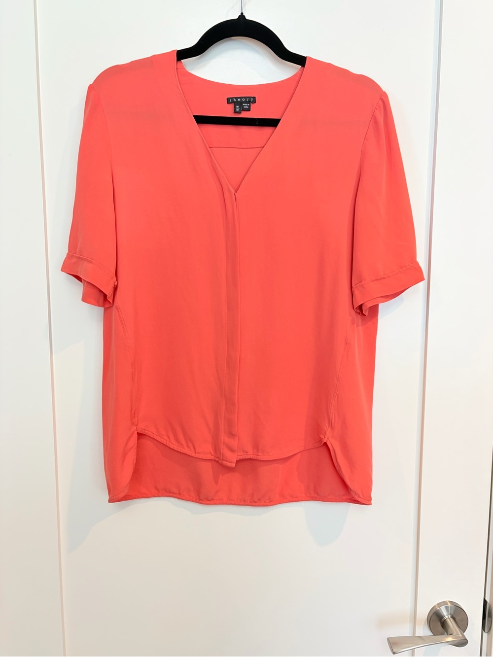Theory Silk Blouse – Coral (Size M)